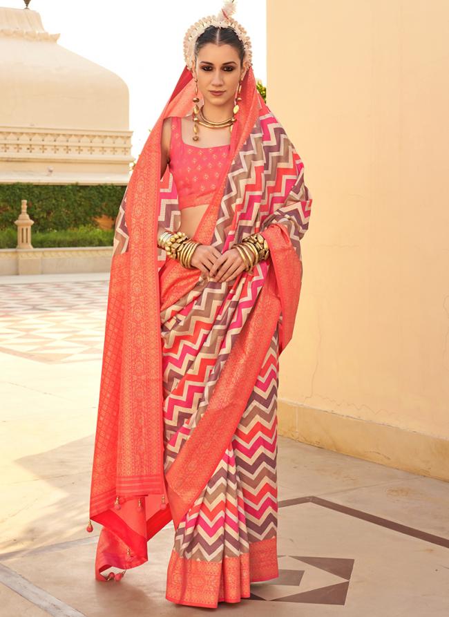 Silk Peach  Casual Wear Printed Saree